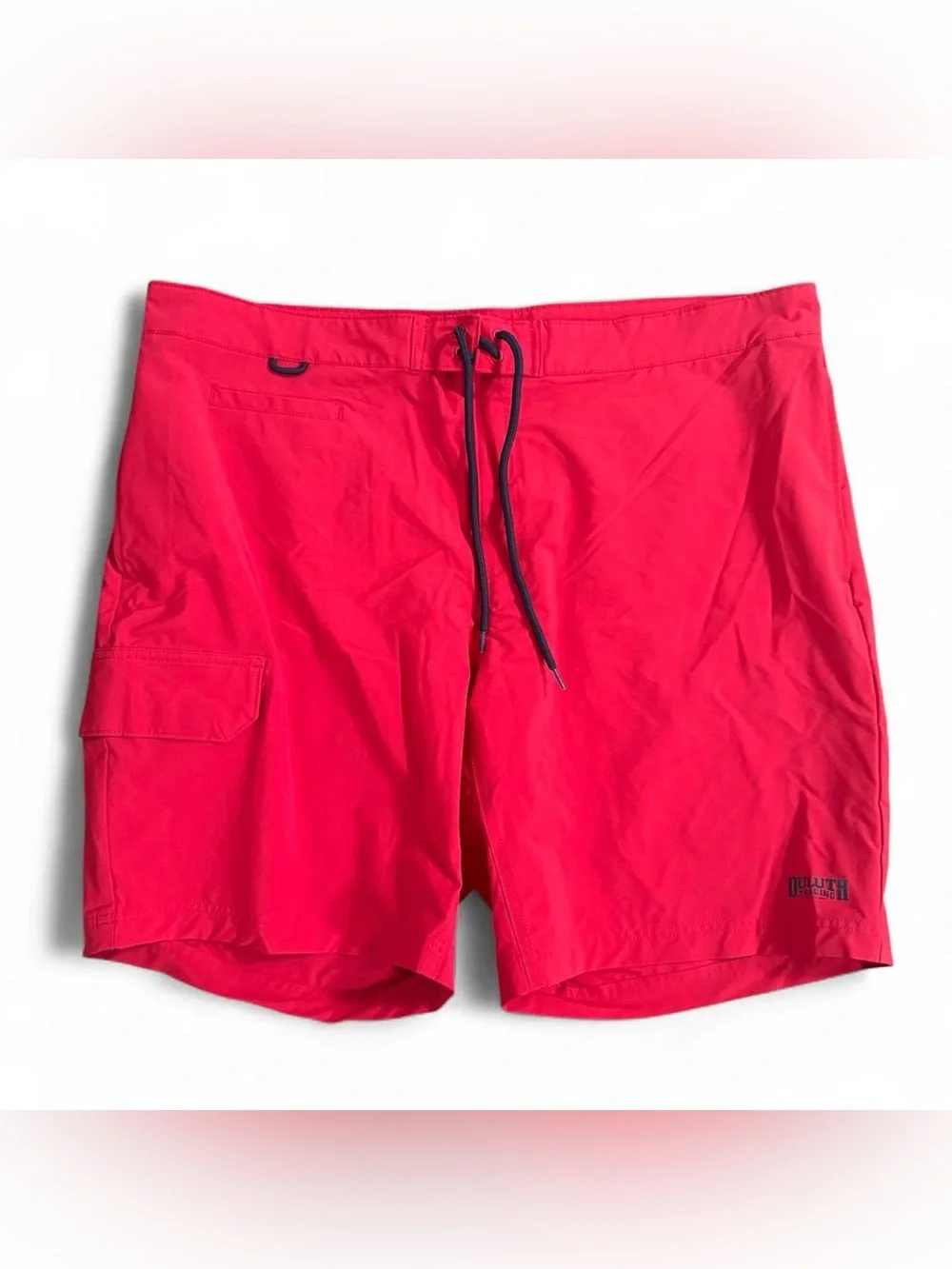 Duluth Trading Co Red Men's Swim Board Shorts with Navy Drawstring